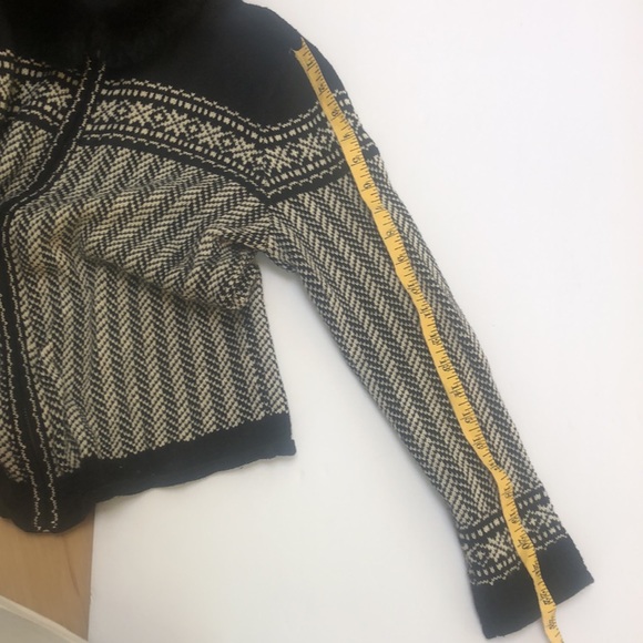 Black & White Fair Isle Zip Fur Collar Cardigan - Picture 10 of 14